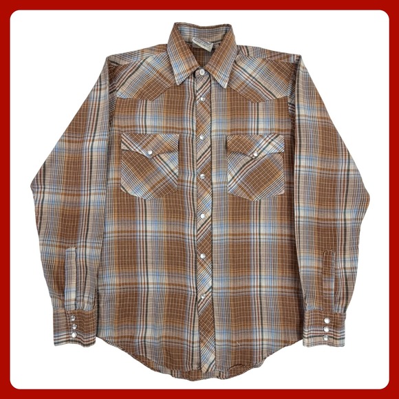 Saturdays in California Other - Saturdays California Western Pearl Snap Men SMALL Brown Plaid 70s 80s Vintage